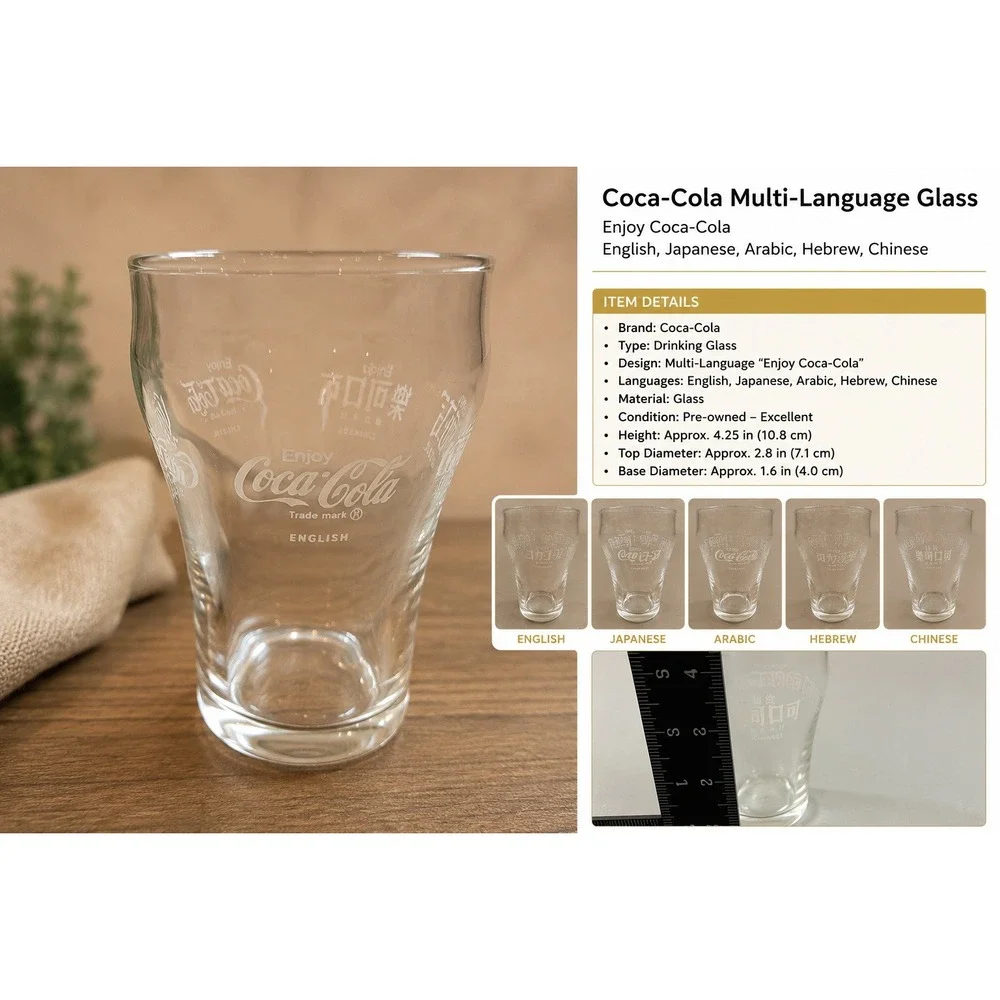 Vintage Coca-Cola International Multi Language Logo Glass Clear‎ Tumbler Etched